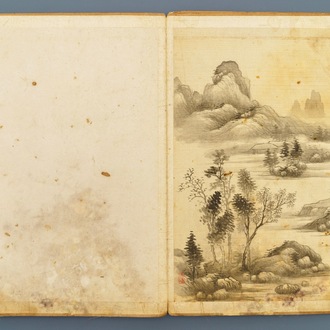Dong Bangda (China, 1699-1769), toegeschreven: album met acht landschappen, inkt op papier