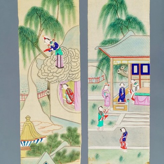 Lot van 24 Chinese schilderingen op rijstpapier, 19/20e eeuw