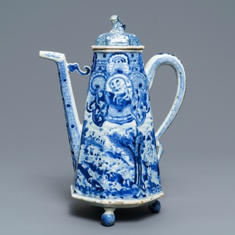 Een zeldzame Chinese blauw-witte koffiekan met 'Europa en de stier', Kangxi