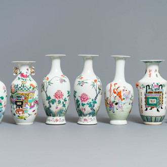 Zeven Chinese famille rose vazen, 19/20e eeuw