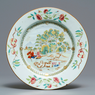 A Chinese famille rose 'shepherds' plate, Qianlong