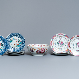 Tien Chinese famille rose borden en een grote kom, Qianlong