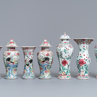 Twee Chinese famille rose kaststellen, Qianlong en 19e eeuw