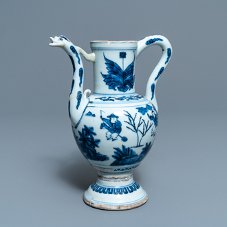 Een Chinese blauw-witte kan met spelende jongens, Wanli