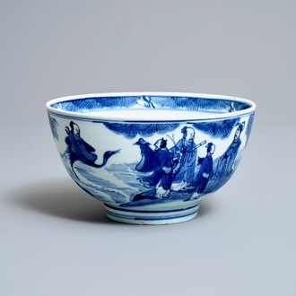 Een Chinese blauw-witte kom met onsterfelijken, Kangxi