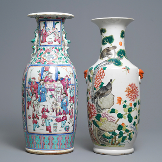 Twee Chinese famille rose vazen, 19e eeuw