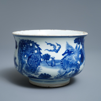 Een Chinese blauw-witte wierookbrander met fabeldieren, Transitie periode