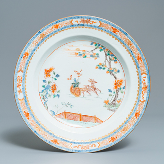 Een Chinese verte-Imari schotel met een hert, Kangxi