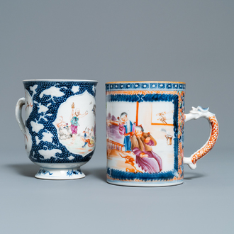 Twee Chinese famille rose pullen met mandarijns decor, Qianlong