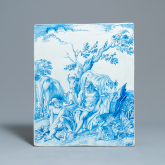 Een grote rechthoekige blauw-witte Delftse plaquette, 18e eeuw