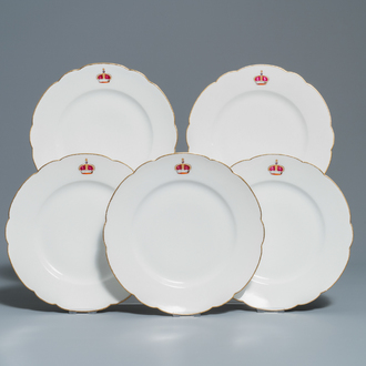 Vijf borden in Frans porselein met Russisch kroonwapen, Haviland Limoges voor Maison Toy, Parijs, 19e eeuw