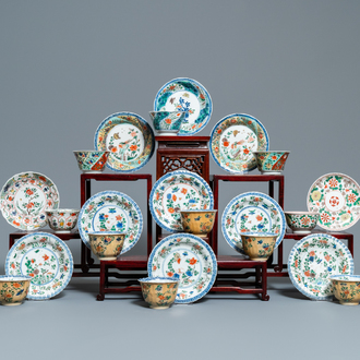 Elf Chinese famille verte koppen en schotels, Kangxi