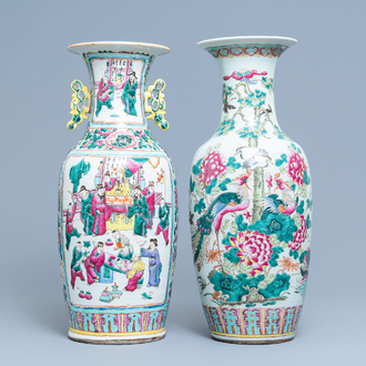 Twee Chinese famille rose vazen, 19e eeuw