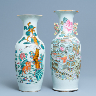Twee Chinese famille rose en qianjiang cai vazen, 19/20e eeuw