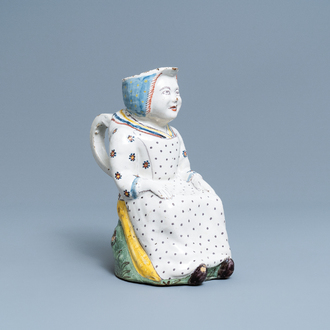 Een polychrome 'Jacqueline' kan Rijsel, Frankrijk, 2e helft 18e eeuw