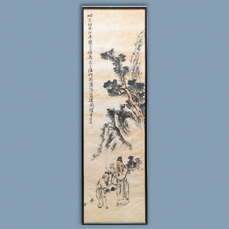 Yaotang (China, 19/20e eeuw), inkt en kleur op papier, gedat. 1903: 'De lotus van Zhou Lianxi naar Wu Daozi'