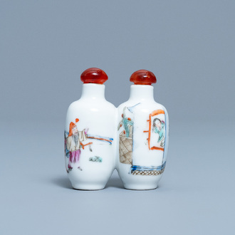 Een dubbele Chinese famille rose snuiffles, 19e eeuw