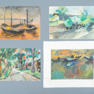 Doan Hong (Vietnam, 1960), olie en gouache op papier, gedat. 1978: 'Vier zichten'