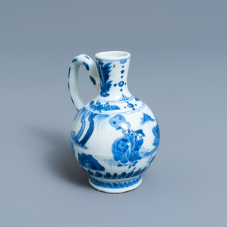 Een Chinese blauw-witte kan met figuren in een landschap, Transitie periode