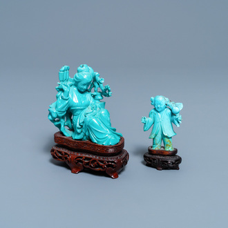 Twee Chinese figuren in turkoois, 19/20e eeuw