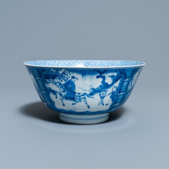 Een Chinese blauw-witte 'Xi Xiang Ji' kom, Kangxi merk en periode