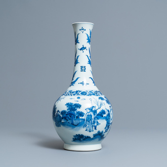 Een Chinese blauw-witte flesvormige vaas, Transitie periode