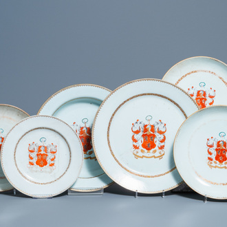 Zes Chinese schotels met het wapen van Ross of Balnagowan voor de Schotse markt, Qianlong