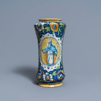 Een albarello in Italiaanse majolica, Venetië, atelier Maestro Domenico, 16e eeuw
