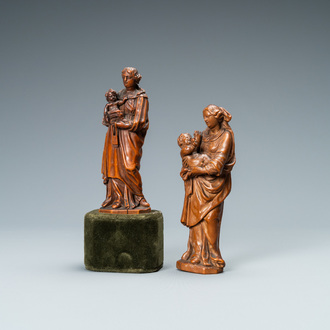 Twee palmhouten figuren van Madonna met kind, Vlaanderen, 17e eeuw