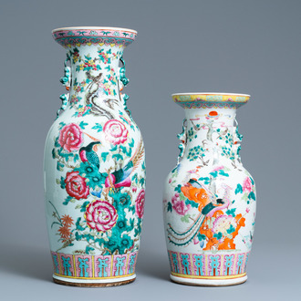 Twee Chinese famille rose vazen, 19e eeuw