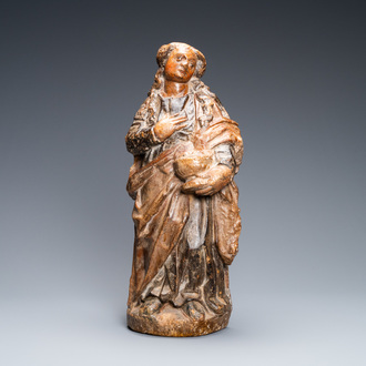 Een gepolychromeerde zandstenen figuur van Sint-Lucia, Frankrijk, 1e helft 16e eeuw