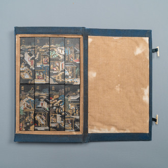 Acht Chinese inktstenen met decor van de porseleinproductie in presentatiedoos, Republiek