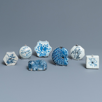 Zeven Koreaanse blauw-witte waterdruppelaars, 18/19e eeuw