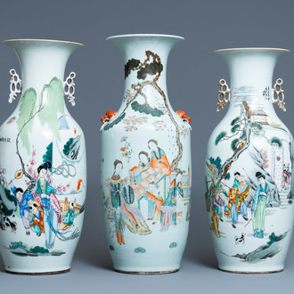 Three Chinese famille rose vases, 19/20th C.