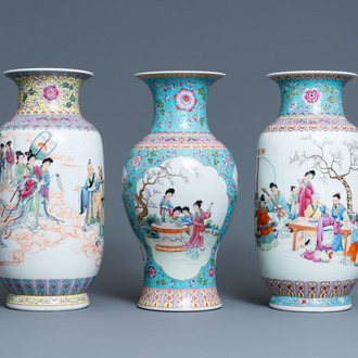 Drie Chinese famille rose vazen, Qianlong merken, Republiek
