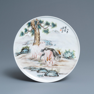 A Chinese famille rose 'goats' plate, Republic