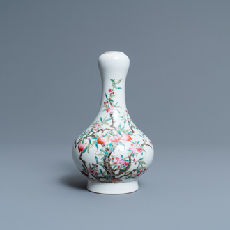 A Chinese famille rose 'peaches' bottle vase, 'Dun mu tang zhi' mark, Republic