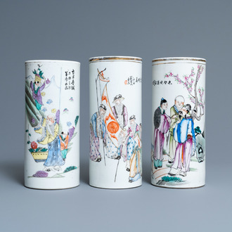 Drie Chinese qianjiang cai hoedensteunen, 19/20e eeuw