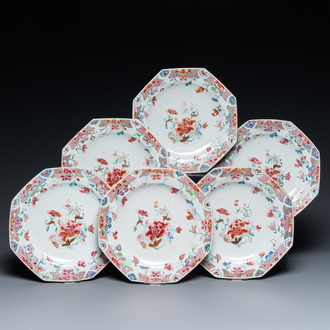 Zes Chinese octagonale famille rose borden, Qianlong
