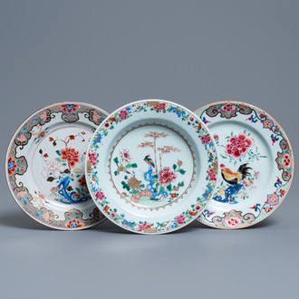Drie Chinese famille rose borden, Yongzheng/Qianlong