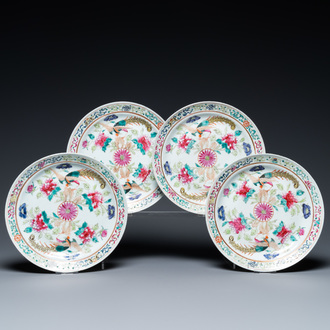 Vier Chinese famille rose borden voor de Straits of Peranakan markt, 19e eeuw