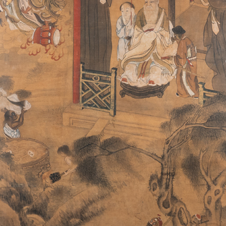 Chinese school, inkt en kleur op papier: 'Eén van de tien koningen van de hel', Qing