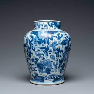 Een Chinese blauw-witte '100 jongens' vaas, Kangxi