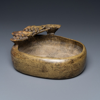 A Chinese 'duan' stone brush washer inscribed 心静能寿 and Shi Ru mark, 17th C.