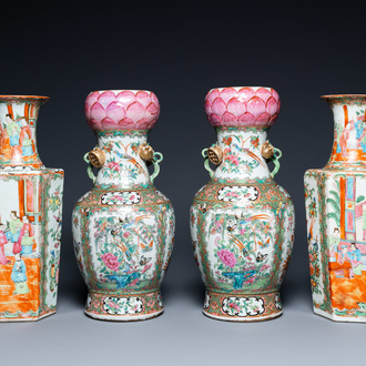 Two pairs of Chinese Canton famille rose vases, 19th C.