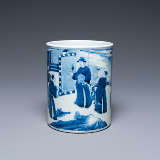 Een Chinese blauw-witte penselenbeker, Kangxi