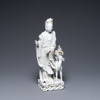 Een Chinese Dehua blanc de Chine groep met Magu met een hert, onleesbaar zegelmerk, Republiek