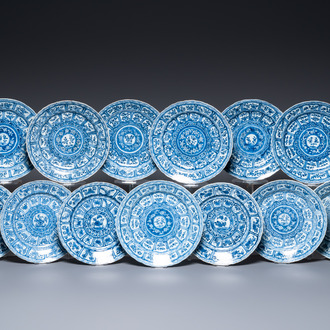 Dertien Chinese blauw-witte borden, Kangxi
