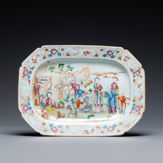 A Chinese octagonal famille rose 'mandarin' dish, Qianlong
