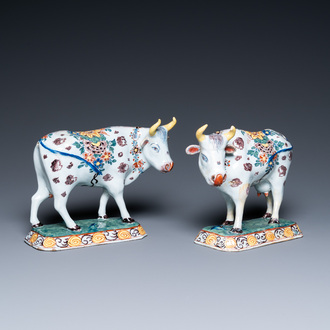 Een paar polychrome Delftse koeien, 18e eeuw